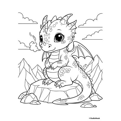 Printable baby dragon coloring page for kids - A4 format