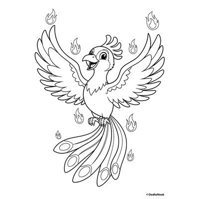 Printable cute phoenix coloring page for kids - A4 format