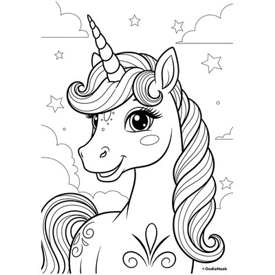 Printable unicorn coloring page for kids - A4 format