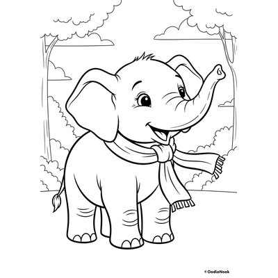Elephant with Scarf coloring page