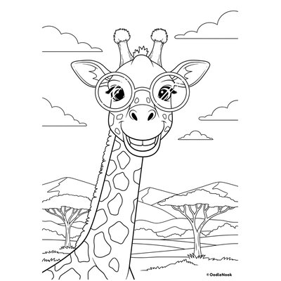 Giraffe with Glasses coloring page