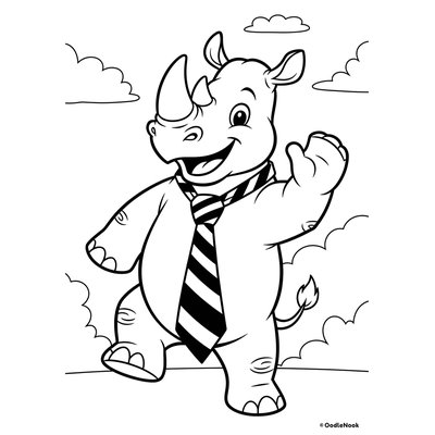 Rhino with Tie coloring page
