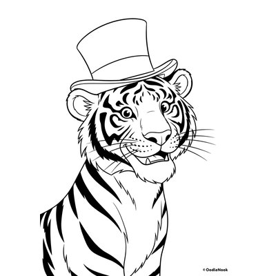 Tiger with Top Hat coloring page