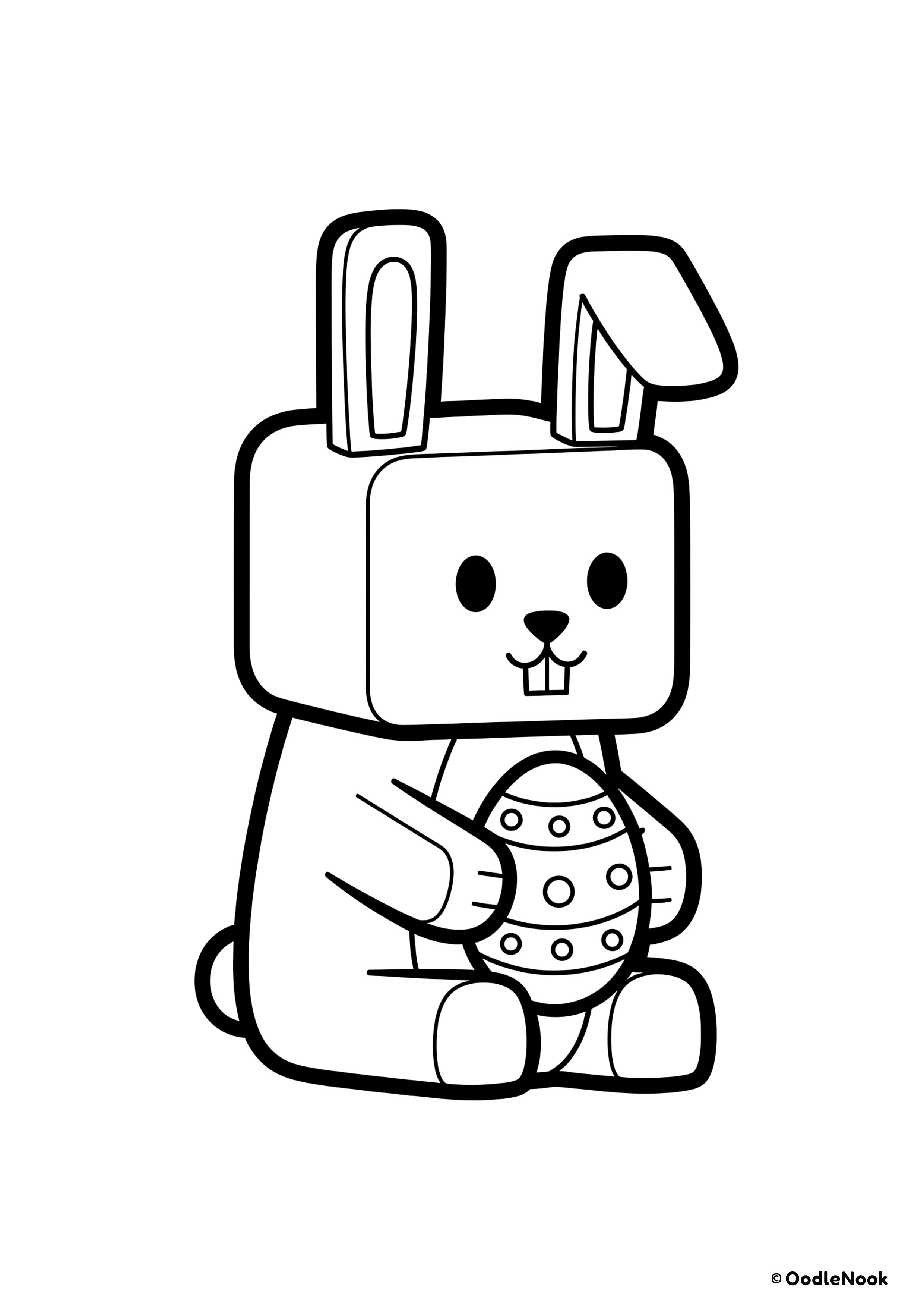 Coloring page of blocky Easter bunny for toddlers - free printable A4 format