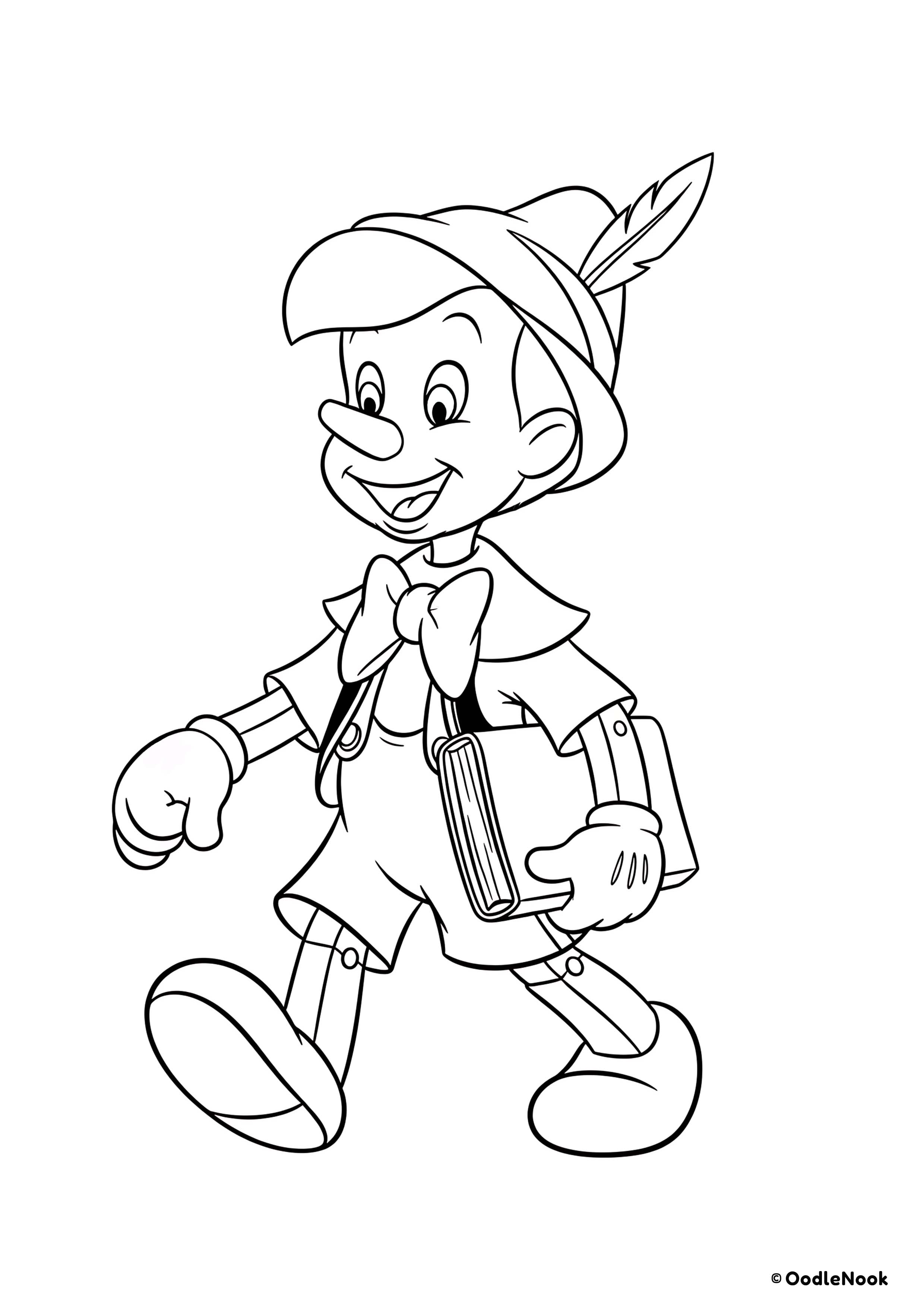 Printable Pinocchio holding book coloring page for kids - A4 format