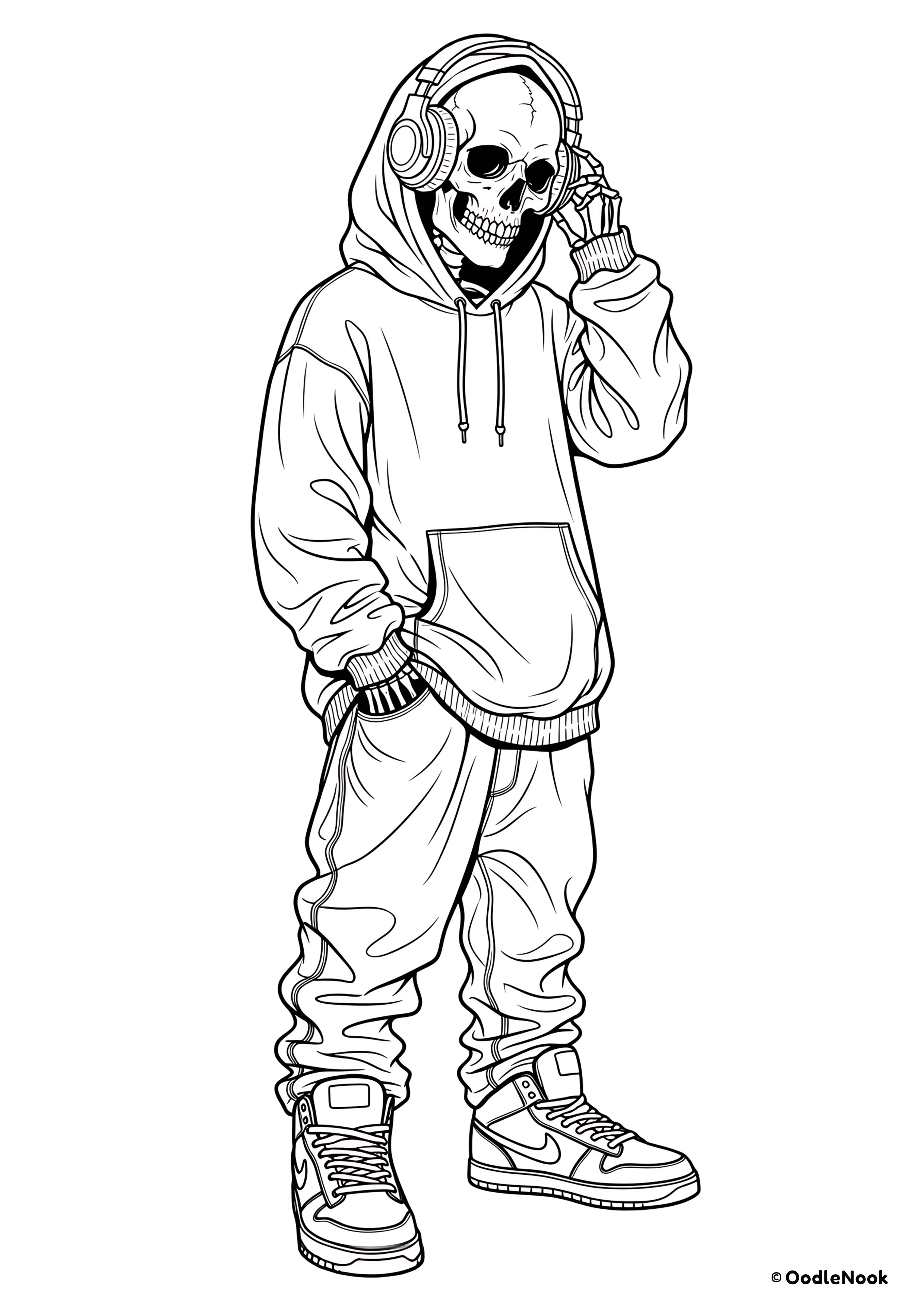 Coloring page of retro cool skeleton with sunglasses - free printable A4 format